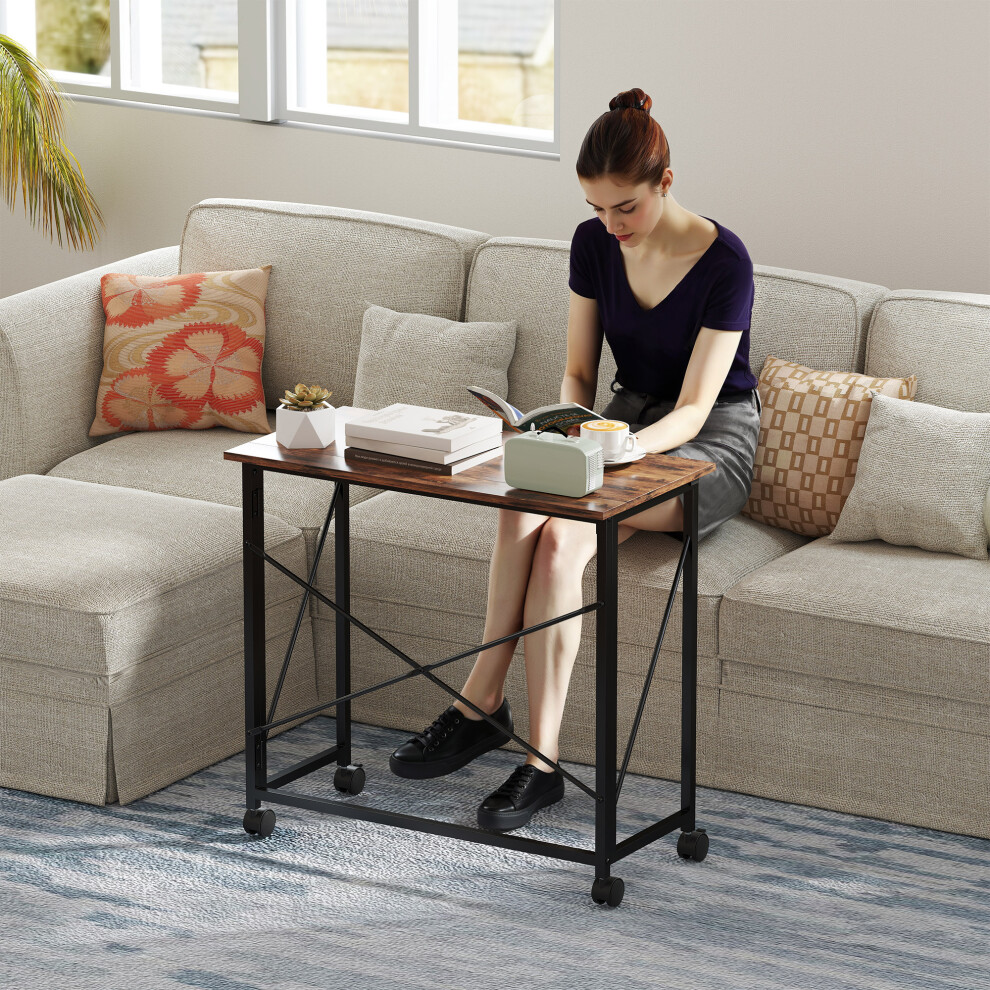Homcom Folding Desk On Wheels, Writing Table For Home Office, Brown