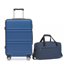 (Navy, 20inch+travel bag) 2PCS Travel Set Small Hard Shell ABS Suitcase Cabin Hand Luggage With Duffle Bag