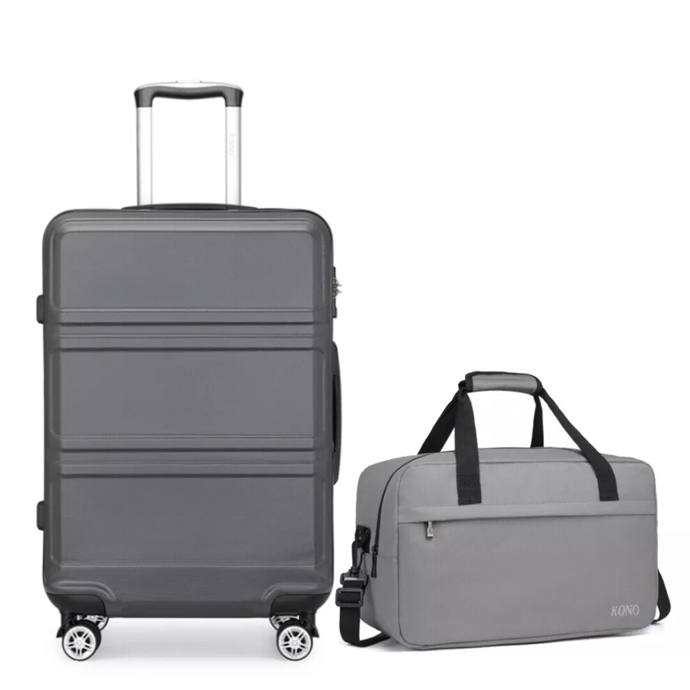 (Grey, 20inch+travel bag) 2PCS Travel Set Small Hard Shell ABS Suitcase Cabin Hand Luggage With Duffle Bag-image-OPC-PGWF589-NEW