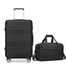 (Black, 20inch+travel bag) 2PCS Travel Set Small Hard Shell ABS Suitcase Cabin Hand Luggage With Duffle Bag
