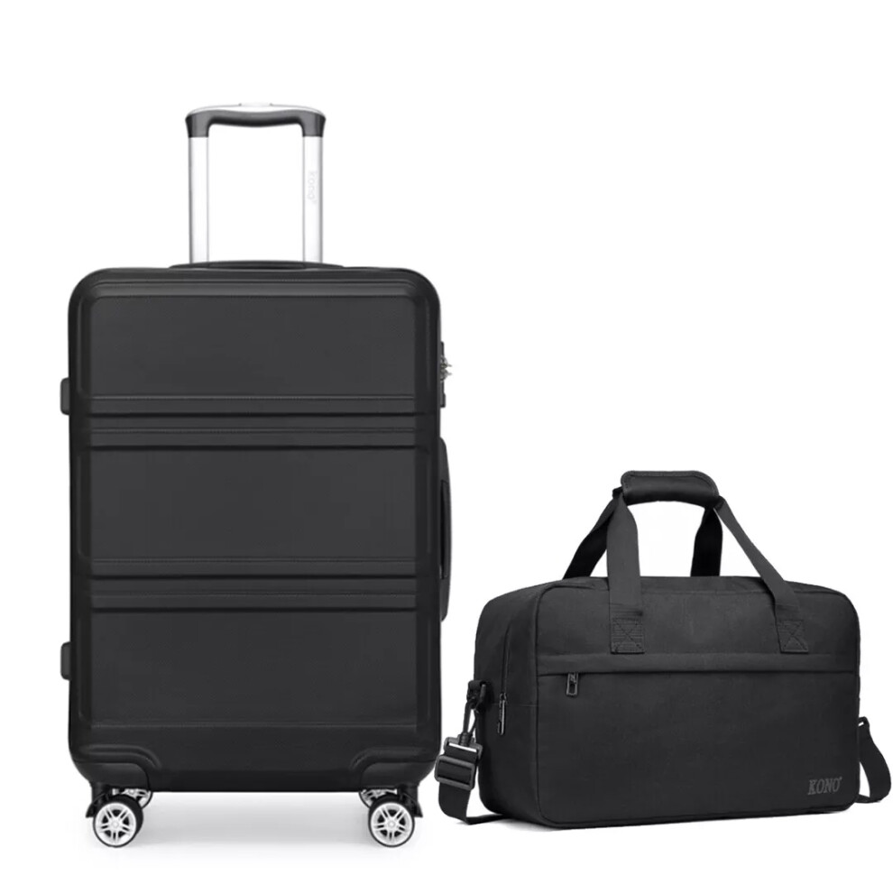 (Black, 20inch+travel bag) 2PCS Travel Set Small Hard Shell ABS Suitcase Cabin Hand Luggage With Duffle Bag