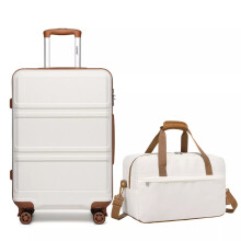 (Cream, 20inch+travel bag) 2PCS Travel Set Small Hard Shell ABS Suitcase Cabin Hand Luggage With Duffle Bag