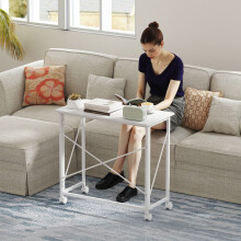 HOMCOM Folding Desk on Wheels, Writing Table for Home Office, White