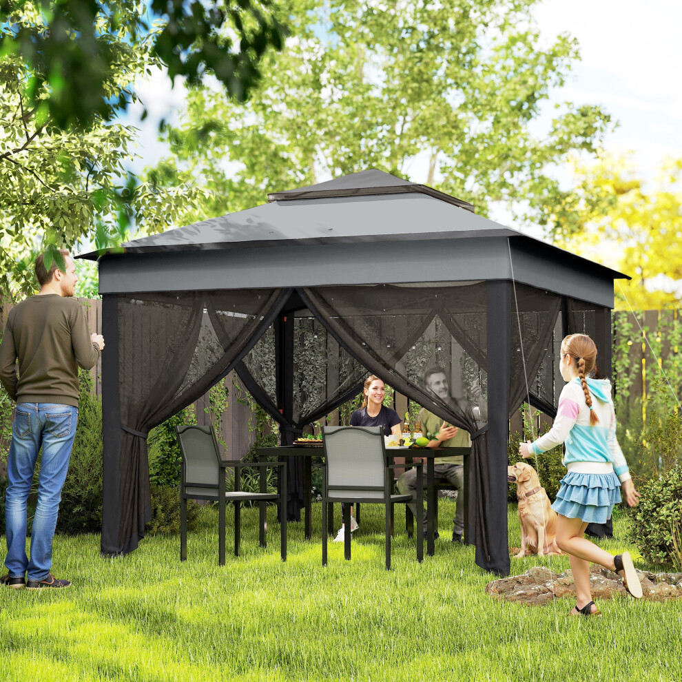 Outsunny 3 x 3(m) Pop Up Gazebo Tent with Netting, Height Adjustable, Grey