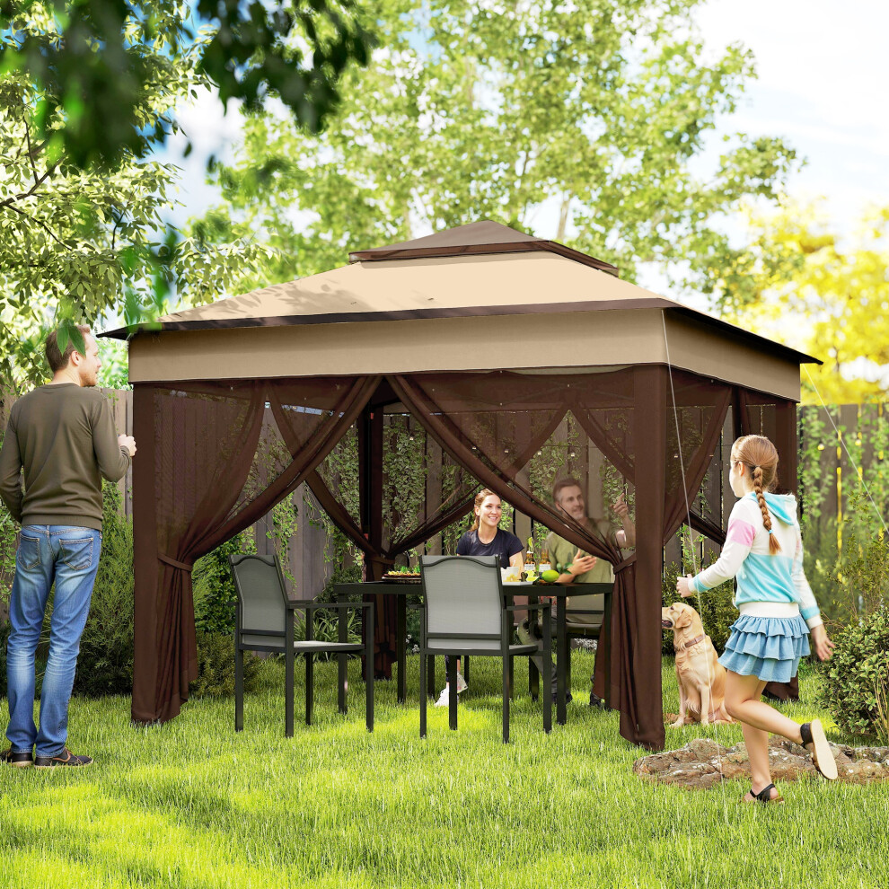 Outsunny 3 x 3(m) Pop Up Gazebo Tent with Netting, Height Adjustable, Beige