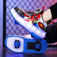 (Red Spider Man, EUR29(Insole 18.2cm)) Boys LED Light Luminous Shoes Jazzy Children Roller Skate Shoes With Wheels Cartoon Spiderman Print Kids Junior Glowing Sneaker