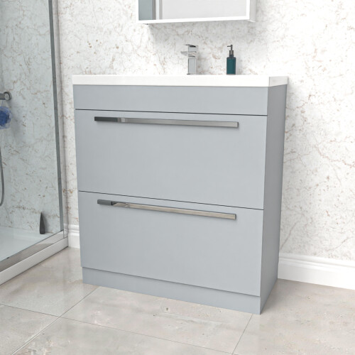 NES Home Nes Home 800mm Matte Grey 2 Drawers Basin Vanity Unit