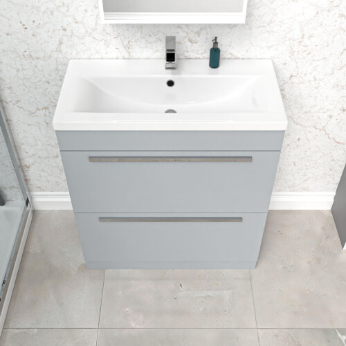 NES Home Nes Home 800mm Matte Grey 2 Drawers Basin Vanity Unit 2