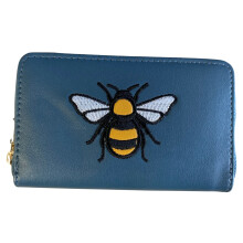 (Blue) Embroidered Bee Zip Around Card and Coin purse
