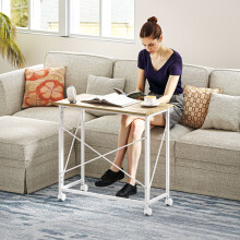HOMCOM Folding Desk on Wheels, Writing Table for Home Office, Natural