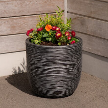 Small Grey Round Planter Amalfi Stone Effect Decorative Pot 35cmx34cm