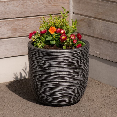 Strata Small Grey Round Planter Amalfi Stone Effect Decorative Pot 35cmx34cm