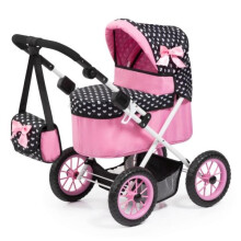 Bayer Design Dolls: Trendy Pram - Hearts Black & Pink - Includes Matching Shoulder Bag for Dolls Up to 18"""" Foldable Kids Pretend Play Toy Ag