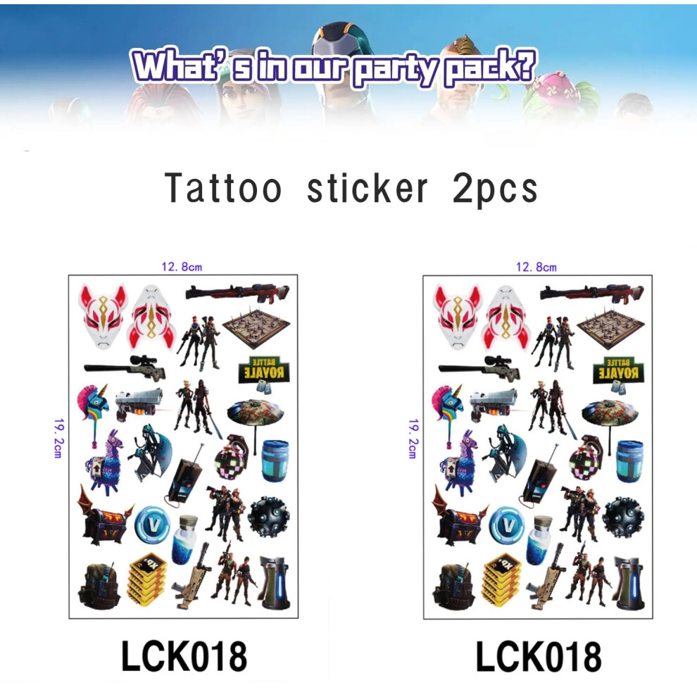 Etechmart (Tattoo Sticker-2Pcs) Shooting Game Fortnition Birthday Party Decoration Cartoon Alpaca Llama Plate Tablecloth Baby Shower Kids Favors Party Supplies