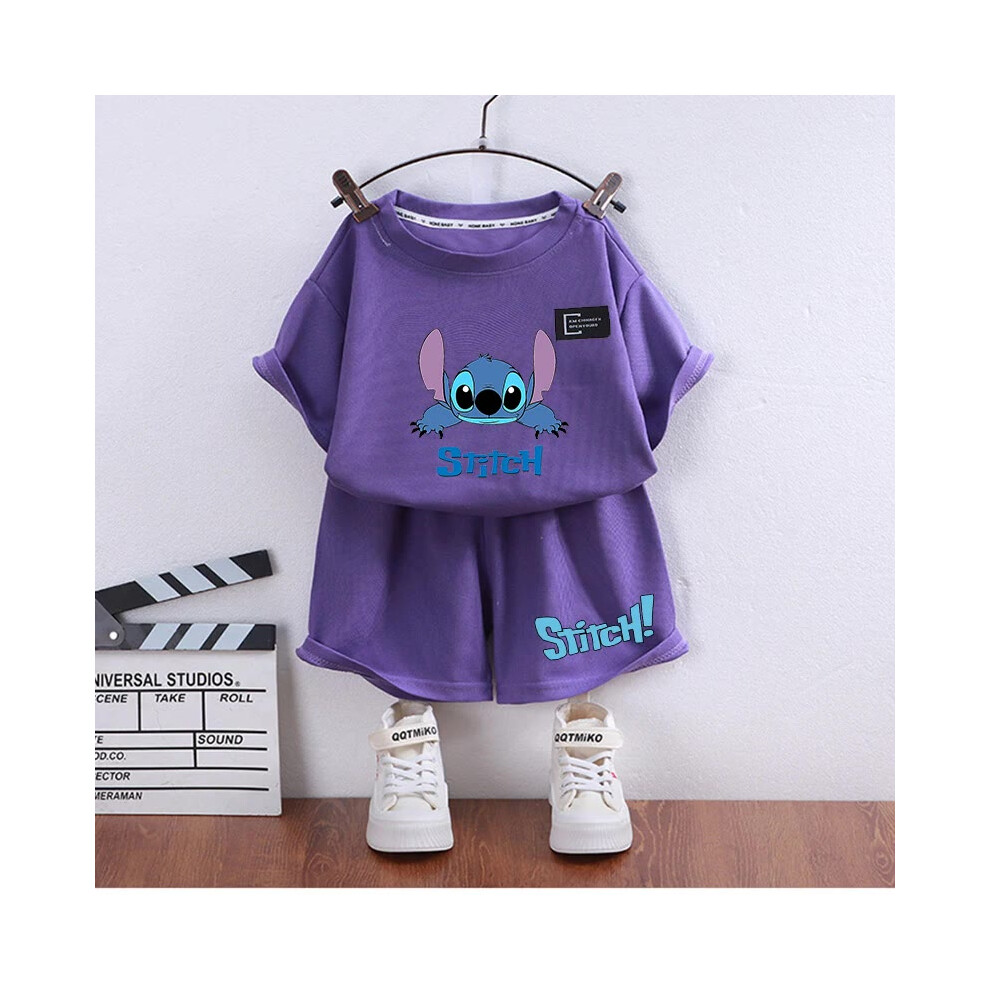(sdz706-sdz501-1, 110) Disney Lilo&stitch Girl Boy Summer T Shirt Set Children Tops Crewneck Costume Pants Clothing Short Sleeve Kid Tee T-Shirt Outfi-image-OPC-PGWGC2S-NEW