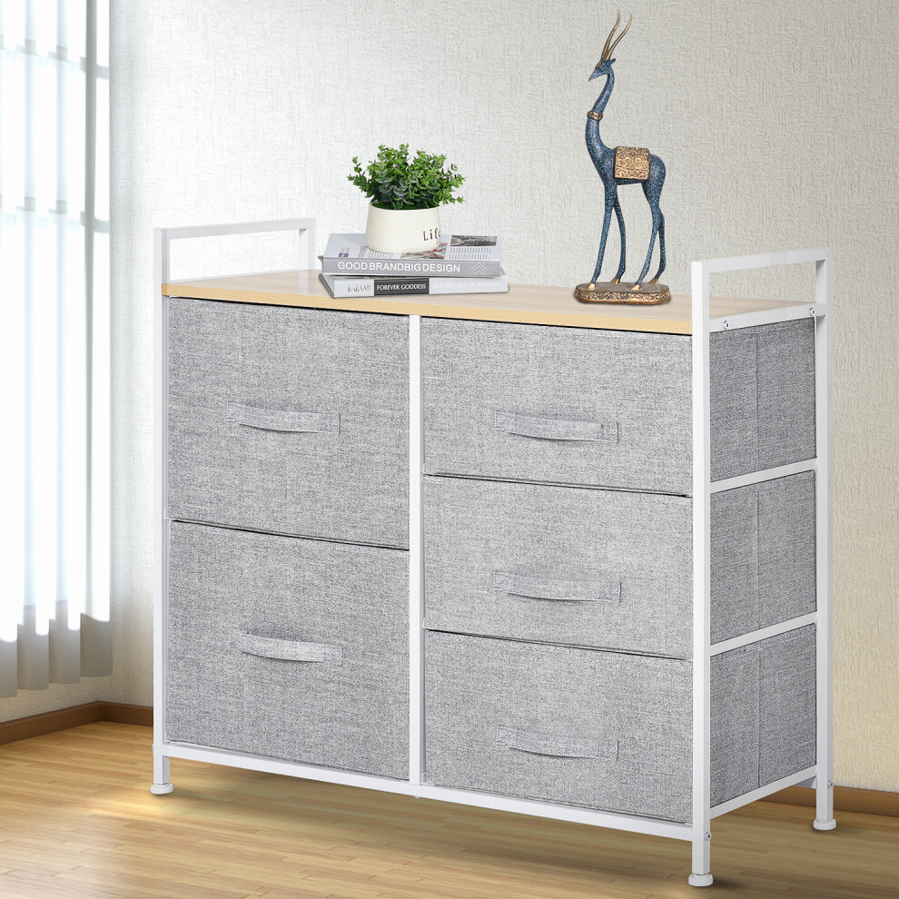 Homcom 5 Drawer Linen Basket Storage Unit Home Organisation W/ Shelf Handles