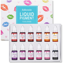 (A) 12 Colors Liquid Pigment Set, DIY Lip Gloss and Lipstick Liquid Coloring Colorant Dye for DIY Dying Candle Soap Lip Gloss Making Craft