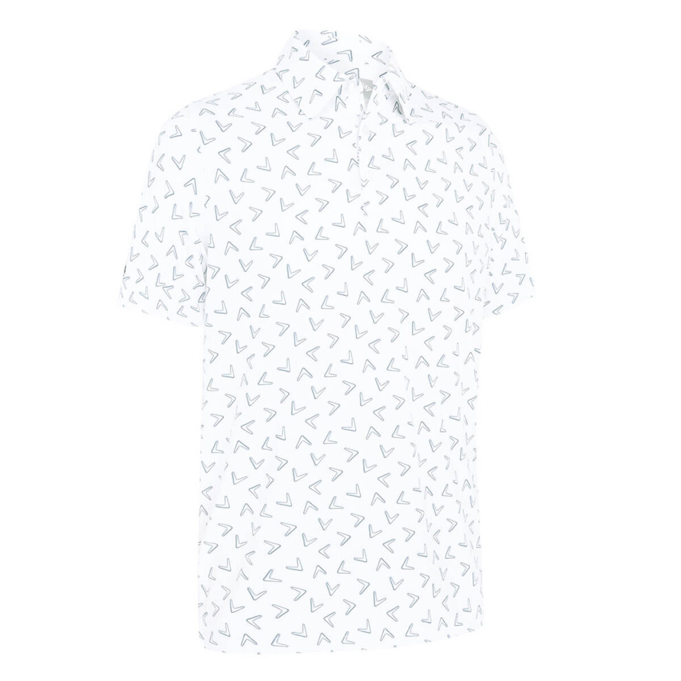 (XXXL, White) Callaway Golf Mens 2025 All Over Large Chev Wicking Stretch Golf Polo Shirt