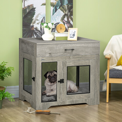 PawHut PawHut Modern Pet Crate End Table w/ Double Doors, Drawer, for Medium Dogs