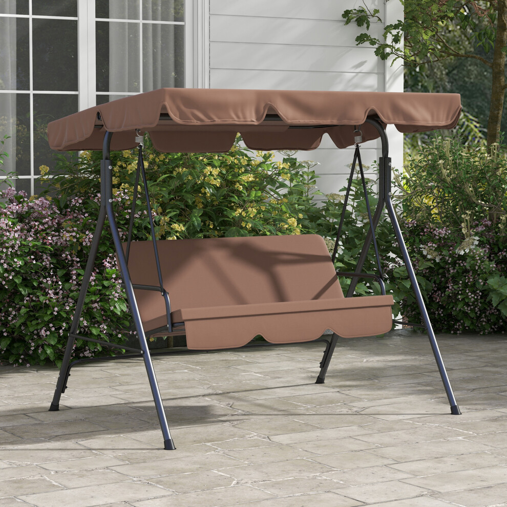 Outsunny Outdoor 3-Person Porch Swing Chair With Adjustable Canopy Brown