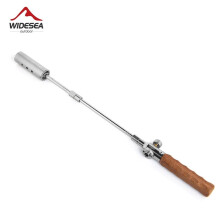 (Zilver) Camping Lange Vlam Ontsteker Outdoor Draagbare Houten Handvat Brander Picknick BBQ Gas Tank