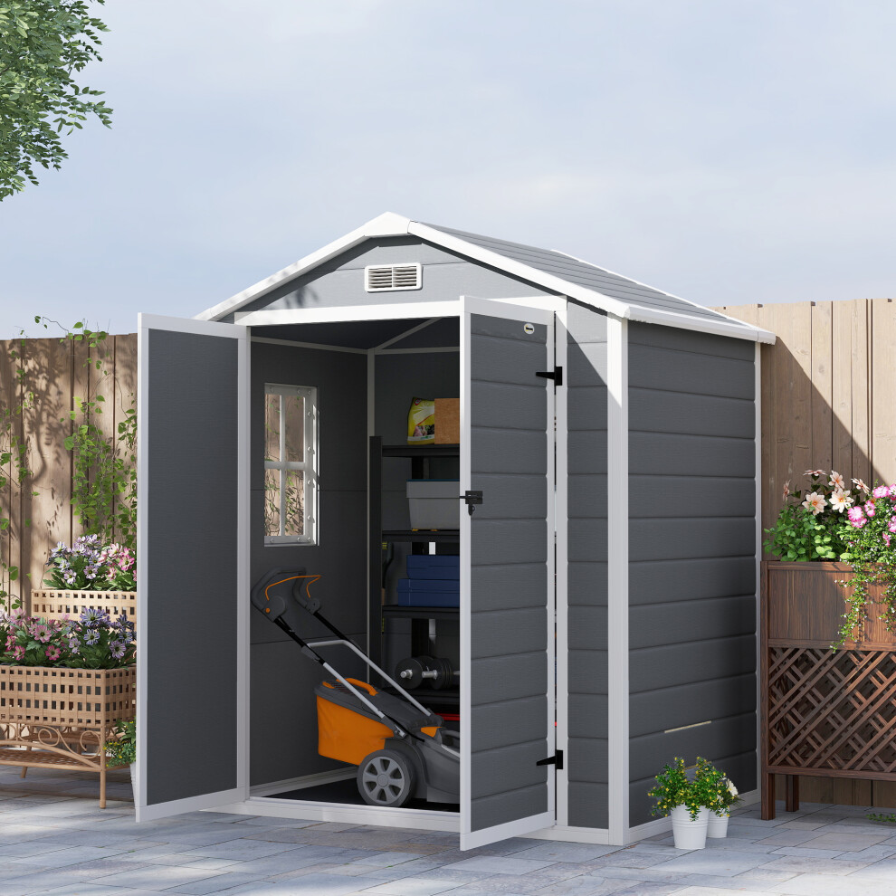 Outsunny Garden Shed 6'x4.5' Plastic Tool Storage House w/ Lockable Double Doors