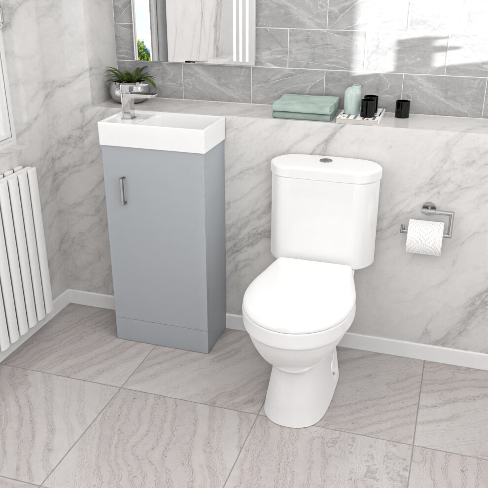 Nes Home Matte Grey 400mm Basin Sink Vanity Unit and WC Toilet Pan