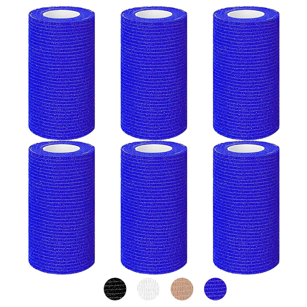 Tallkeey 6 Rolls Cohesive Bandage ? 10Cm X 4.5M Vet Wrap, Self-Adhesive Pet Tape, Blue