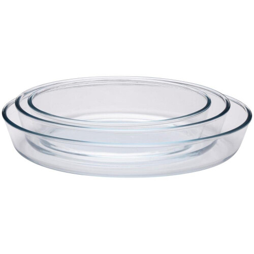 3Piece Clear Glass Oven Dish Set Baking Roasting Microwave Safe Nesting Cookware