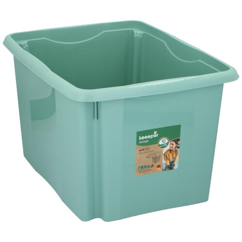 Large Green Plastic Storage Box 30L Durable Stackable Indoor Home Use 44x34x27cm