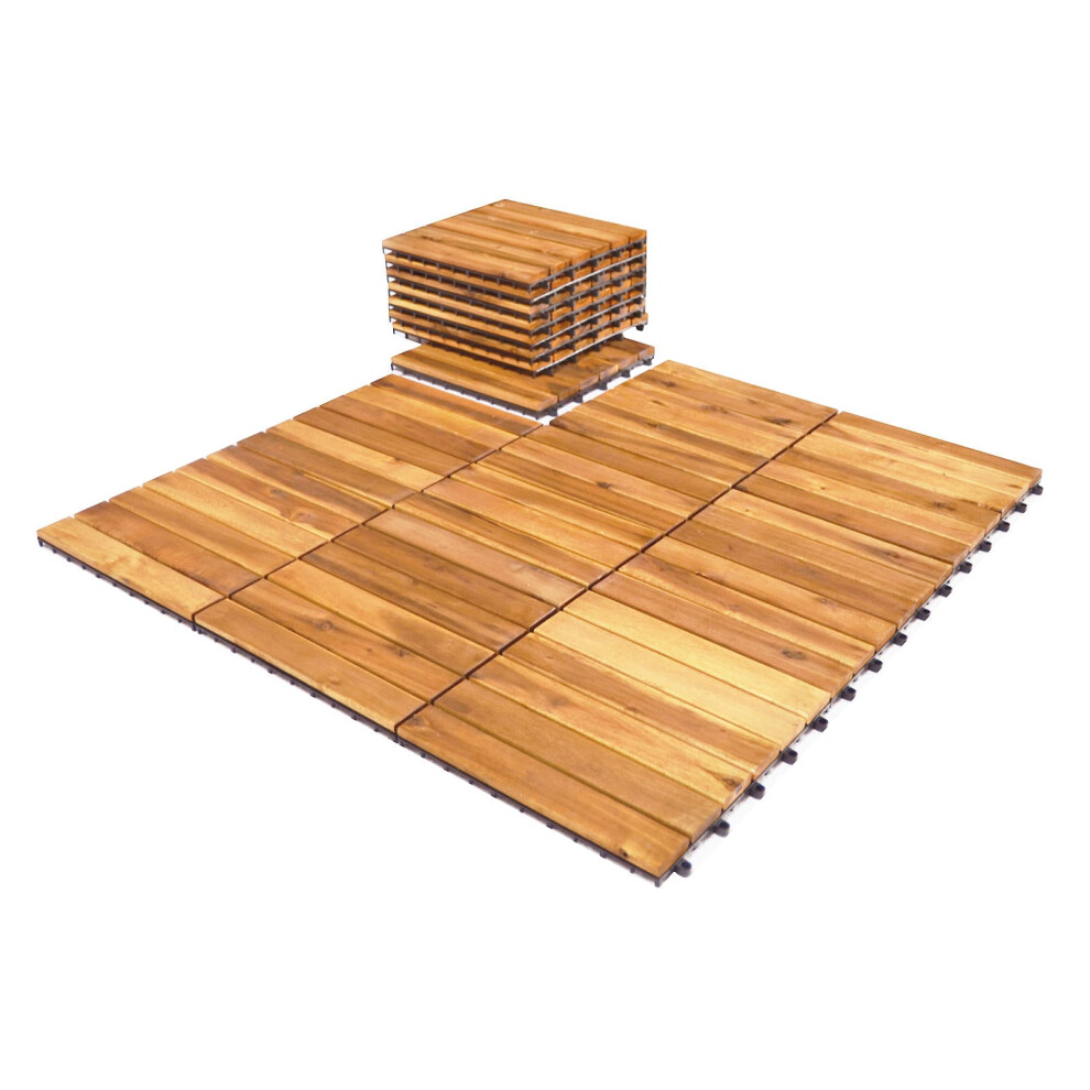 Costway 27 Pcs Interlocking Deck Tiles 30 X 30Cm Acacia Wood Patio Flooring Tiles
