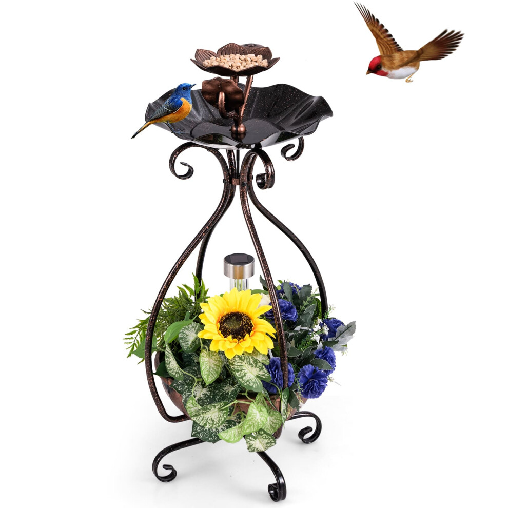 Costway 79Cm Solar Outdoor Bird Bath Vintage Pedestal Bird Feeder-Antique Bronze