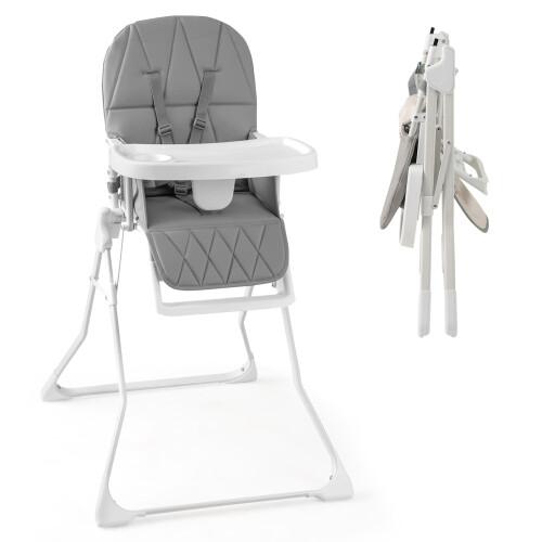 Costway Foldable High Chair Easy Clean Compact Highchair with Tray-Gray