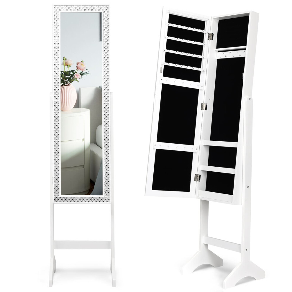 Freestanding Jewelry Cabinet Armoire Jewelry Organizer with Full-Length Mirror