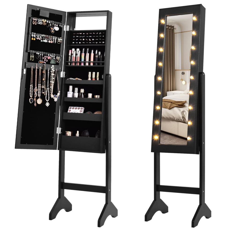 18 LEDs Jewelry Armoire Floor Standing Mirror Cabinet