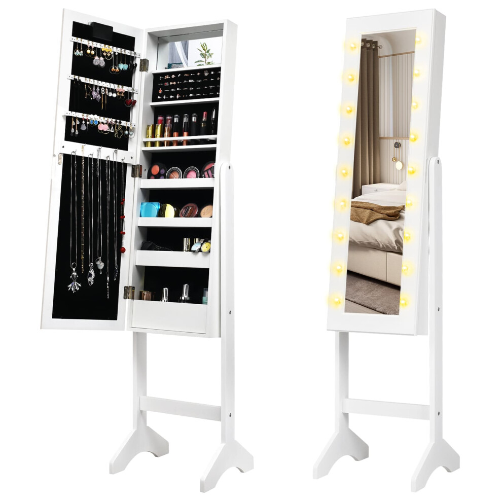 18 LEDs Jewelry Armoire Floor Standing Mirror Cabinet
