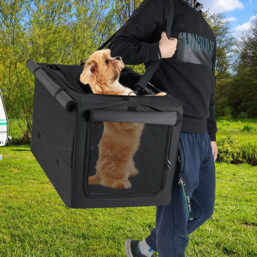 Costway Folding Soft Dog Crate Portable Foldable Pet Carrying Bag-Black 2