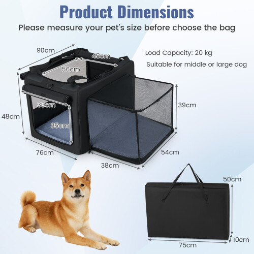 Costway Folding Soft Dog Crate Portable Foldable Pet Carrying Bag-Black 1
