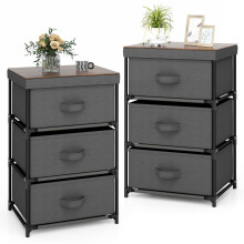 3-Tier Fabric Dresser Fabric Nightstand Home Organizer Unit w/3 Drawers Grey