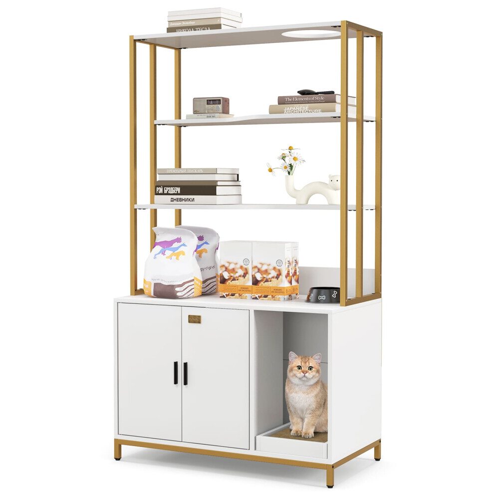 Cat Litter Box Enclosure 154cm Hidden Cat Washroom Furniture-White