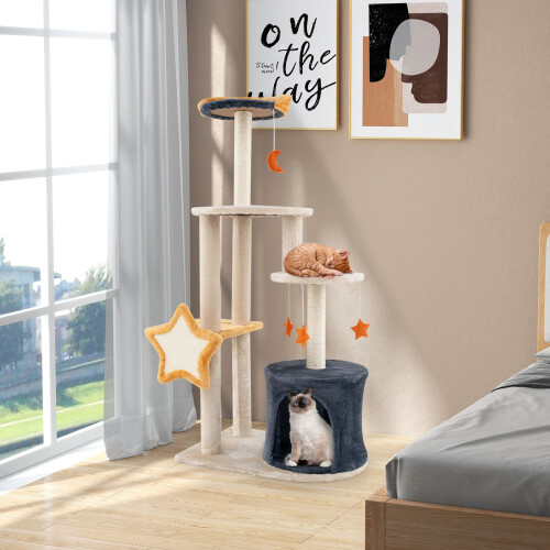 Costway 128 cm Tall Cat Tree Multi-Level Cat Tower w/ Condo & Sisl Scratching Posts 2