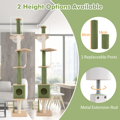 Costway Floor to Ceiling Cat Tree 218-270 cm Adjustable Height Indoor Cat Tower 2