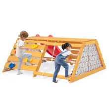 5-in-1 Jungle Gym Wooden Indoor Rock Climbing Wall & Rope Wall Climber w/ Slide