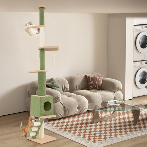 Costway Floor to Ceiling Cat Tree 218-270 cm Adjustable Height Indoor Cat Tower 1