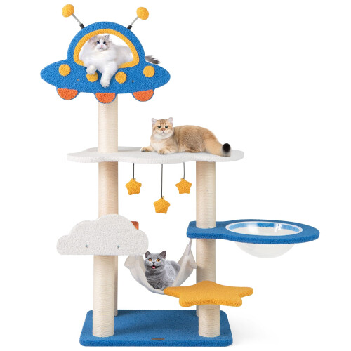 Costway 124cm Tall Cat Tree Space-Themed Multi-Level Cat Kitten Tower w/ UFO Top Perch