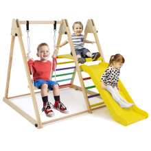 Foldable Wooden Climbing Toys with Swing & Slide Indoor Kids Climber Playset-Multicolor