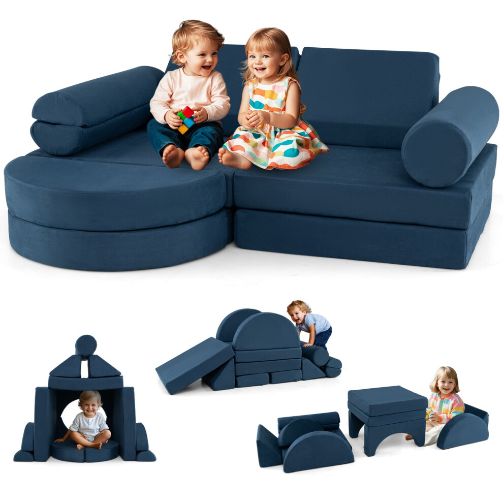 13PCS Modular Kids Play Couch Versatile Toddler Sectional Sofa Set-Blue