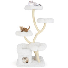 Freestanding Cat Tower 162 cm Tall Cat Tree w/ Flower-shaped Platforms-White