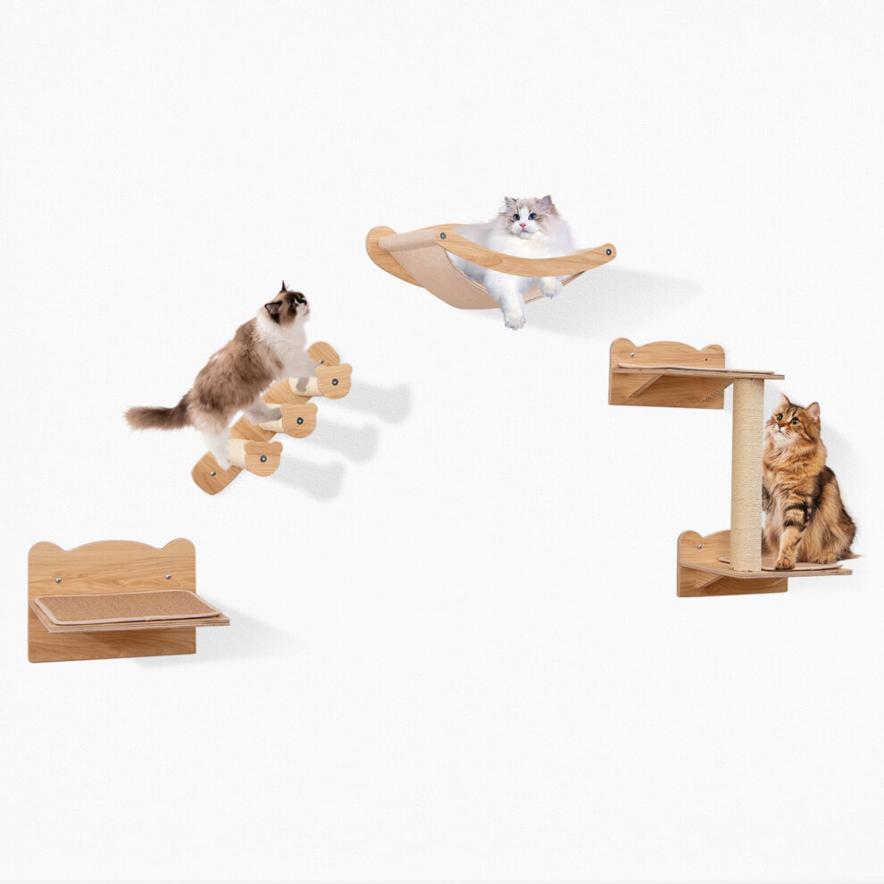 Cat Wall Shelves Wall Mounted 4pcs Cat Furniture Set w/ Perch-Natural