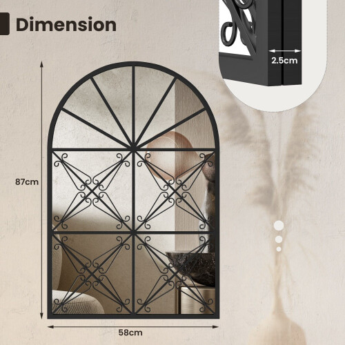 Costway Arched Window Pane Mirror Metal Frame Hanging Decorative Mirror 1